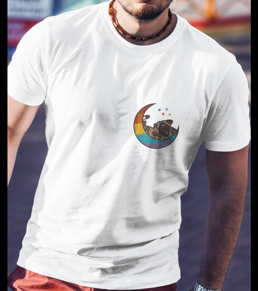 Notantfrost X Dream Merch Perfectly Impurrfect Rainbow Crescent Cat With Stars T-Shirt