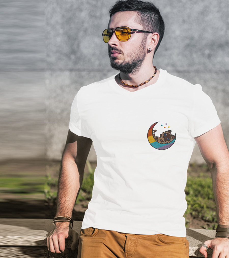 Notantfrost X Dream Merch Perfectly Impurrfect Rainbow Crescent Cat With Stars T-Shirt