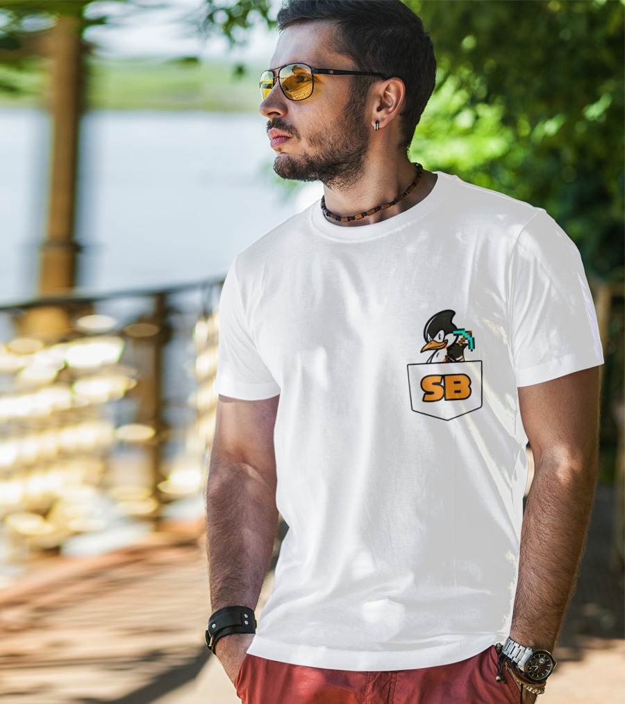 SB737 Penguin With Pickaxe Fake Pocket T-Shirt