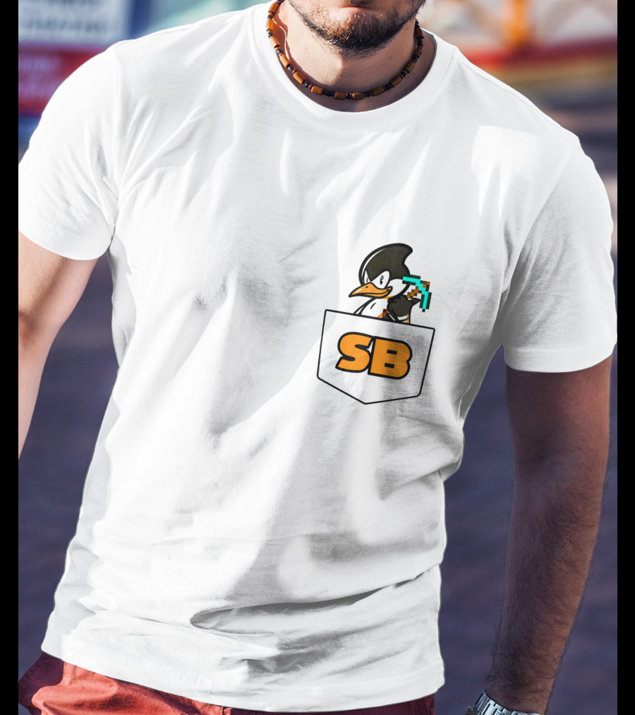 SB737 Penguin With Pickaxe Fake Pocket T-Shirt
