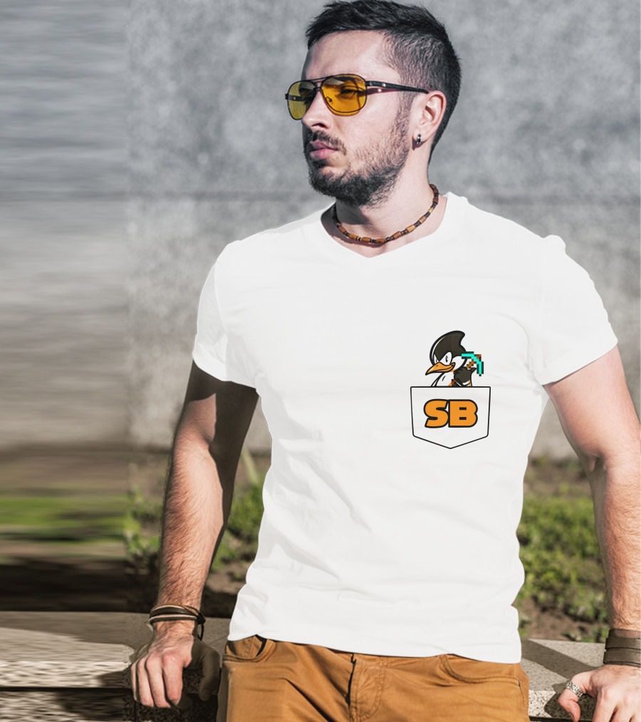 SB737 Penguin With Pickaxe Fake Pocket T-Shirt
