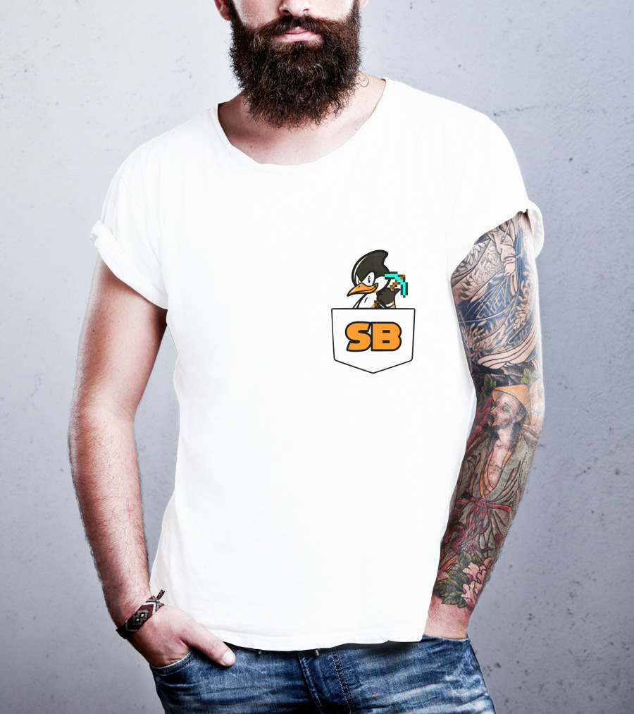 SB737 Penguin With Pickaxe Fake Pocket T-Shirt