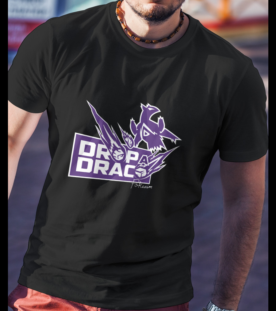 Tempo Pokeaim DropaDraco Remaster Logo With Purple And White Dragon Elements T-Shirt