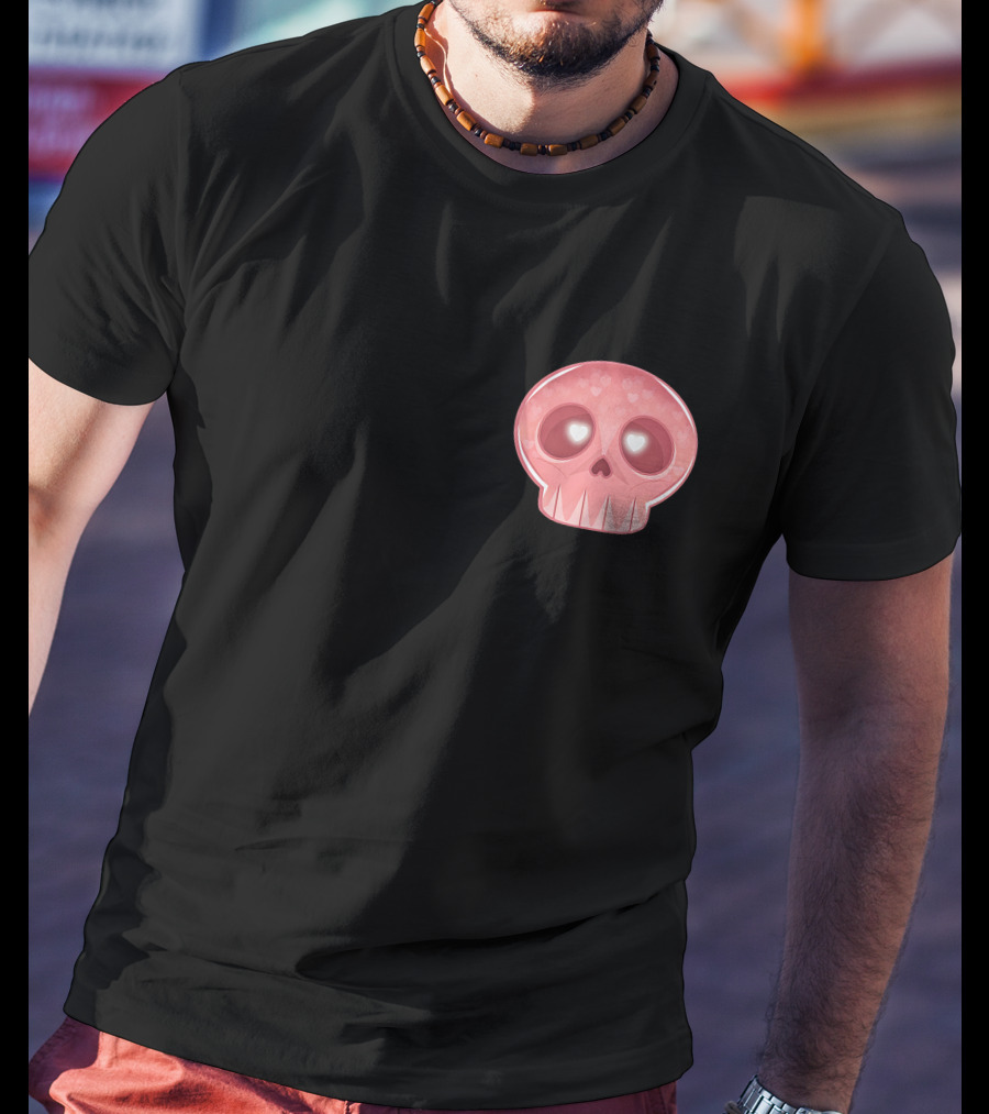 LukeIs Deaddd Pink Heart-Eyed Skull T-Shirt