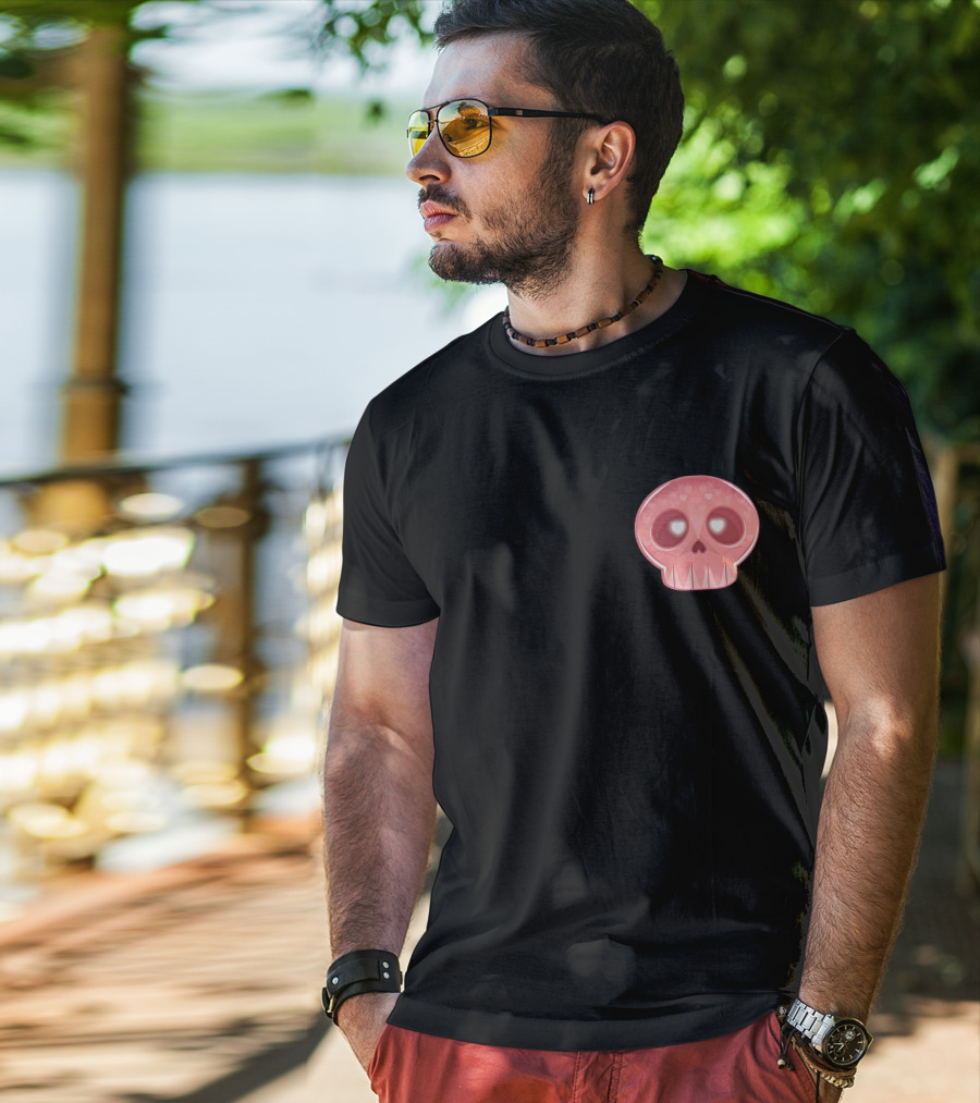 Shop The LukeIsDeaddd Merch Store Pink Heart-Eyed Skull T-Shirt
