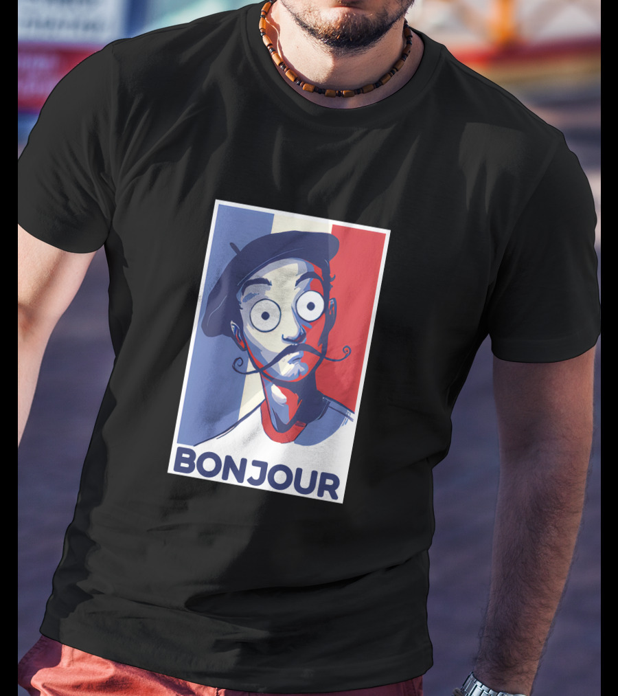 Bonjour French Beret Character With WorldofKeralis Style Tricolor Background T-Shirt