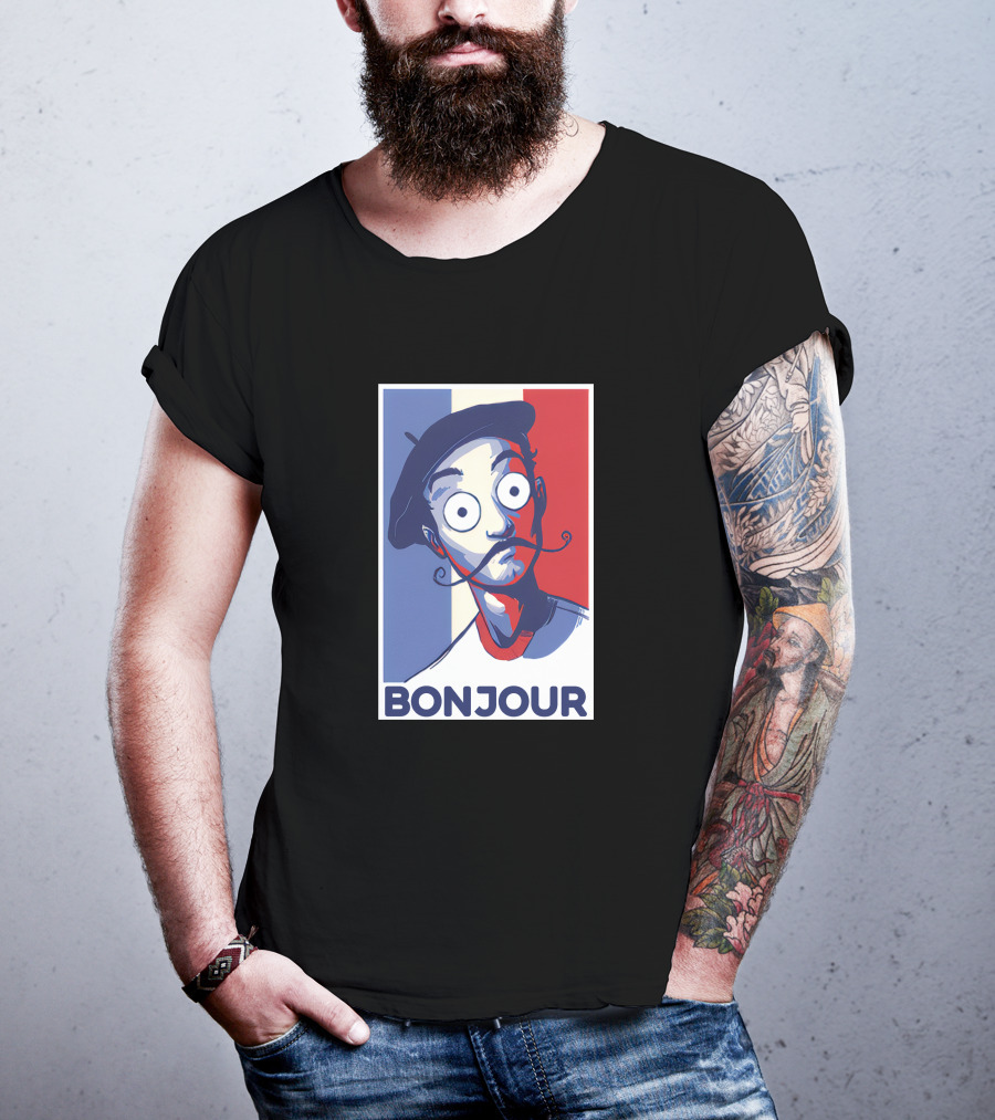 Bonjour French Beret Character With WorldofKeralis Style Tricolor Background T-Shirt