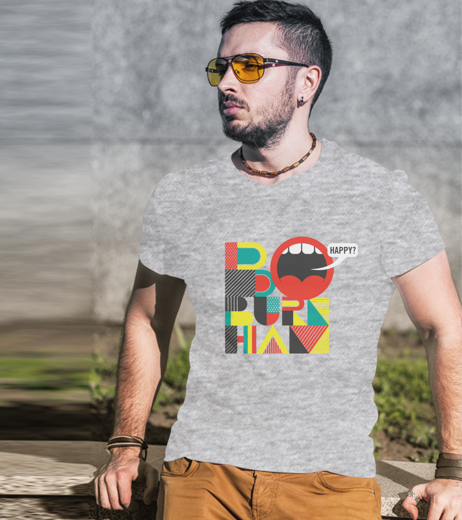 Bo Burnham Happy Mouth Pattern Text T-Shirt