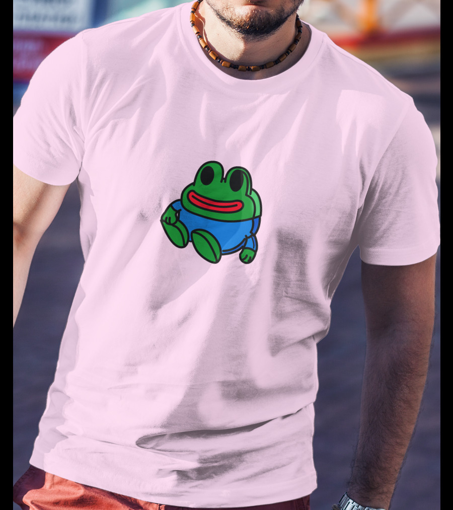 Mizkif Sat REALMizkif Pepe Frog Sitting Cartoon Pink Background T-Shirt