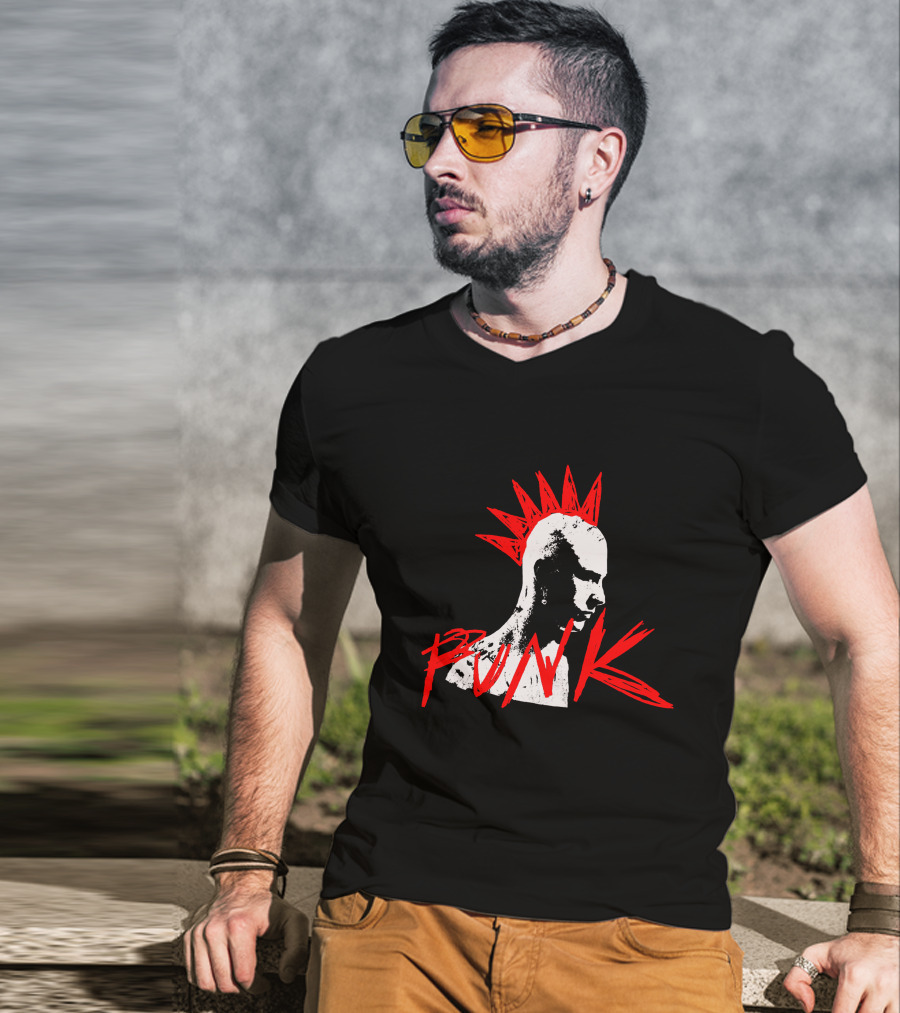 Blonde Don Punk MachineGunKelly Mohawk Red Spikes T-Shirt