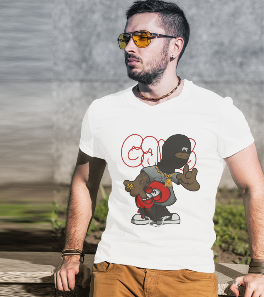 Ski Mask Heart GloGangWorldWide Cartoon Character With Chain And Tattoo T-Shirt
