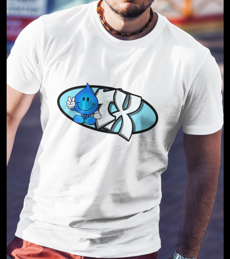 Geezy Industreetz Geezy World HX Logo With Blue Drop Cartoon Character T-Shirt
