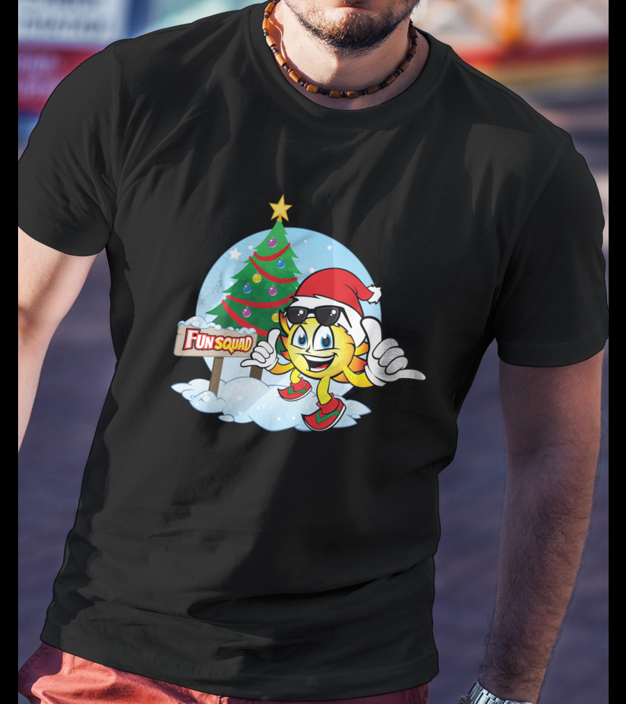 Fun Squad Christmas Sunny Boy Santa Hat And Tree T-Shirt