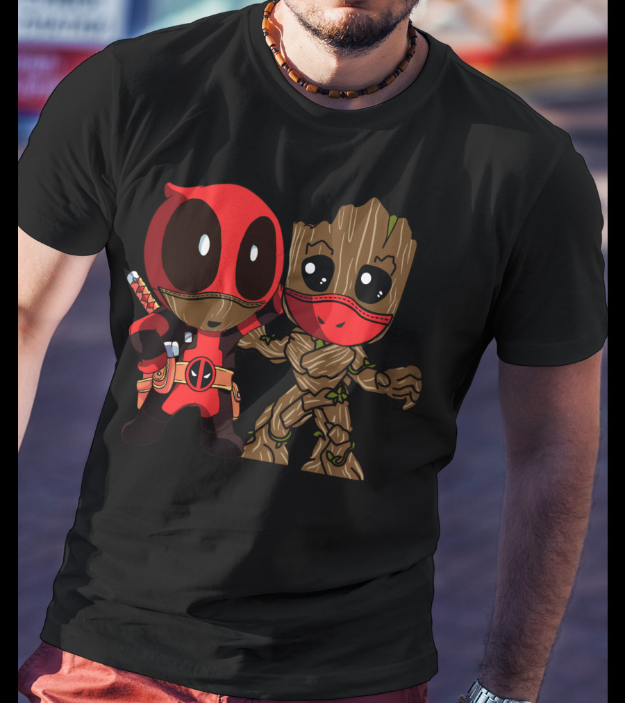 Deadpool And Baby Groot Mashup Comic Characters T-Shirt