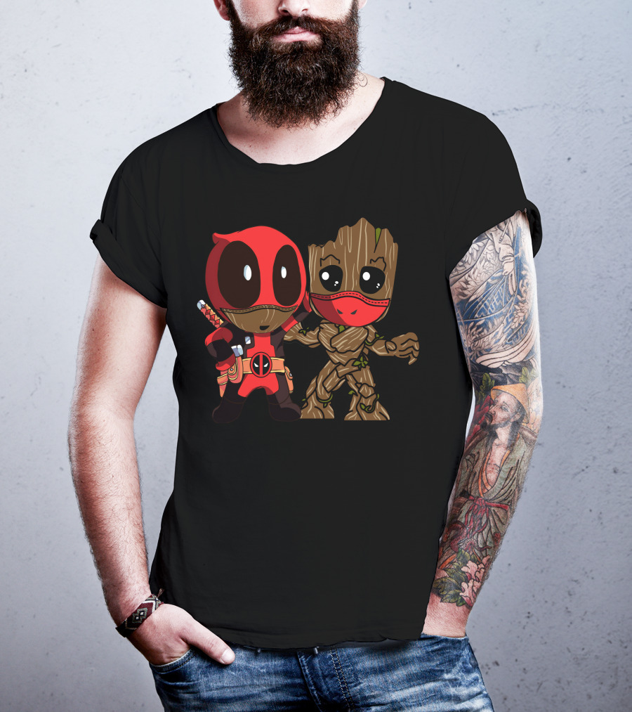 Deadpool And Baby Groot Mashup Comic Characters T-Shirt