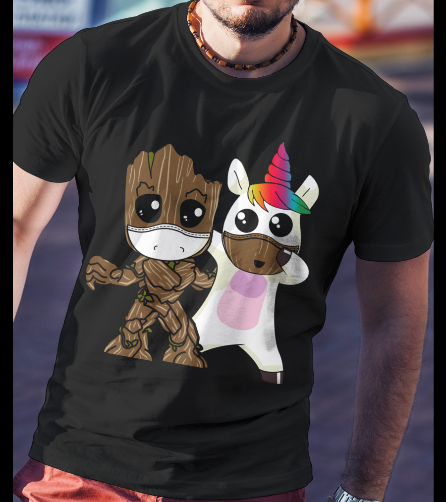 Groot Unicorn Rainbow Mask Duo T-Shirt