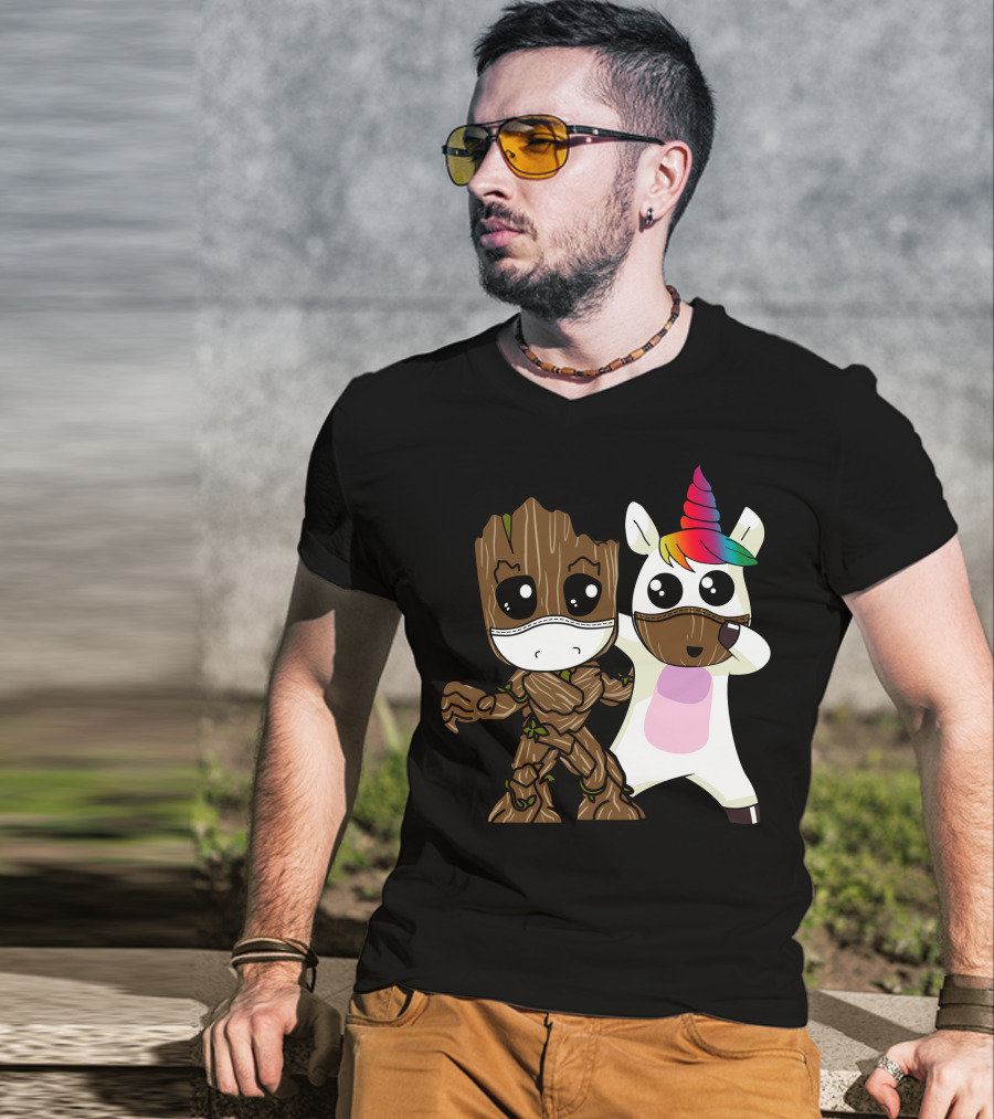 Groot Unicorn Rainbow Mask Duo T-Shirt