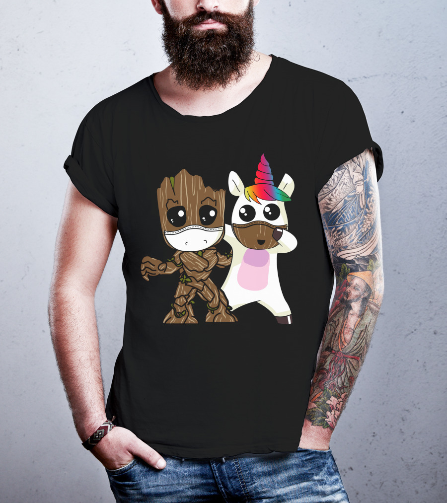 Groot Unicorn Rainbow Mask Duo T-Shirt