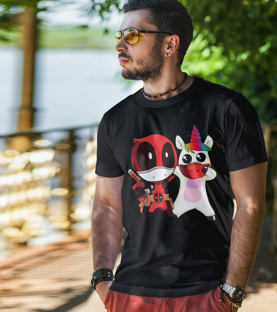 Deadpool Unicorn Rainbow Masked Duo Adventure T-Shirt