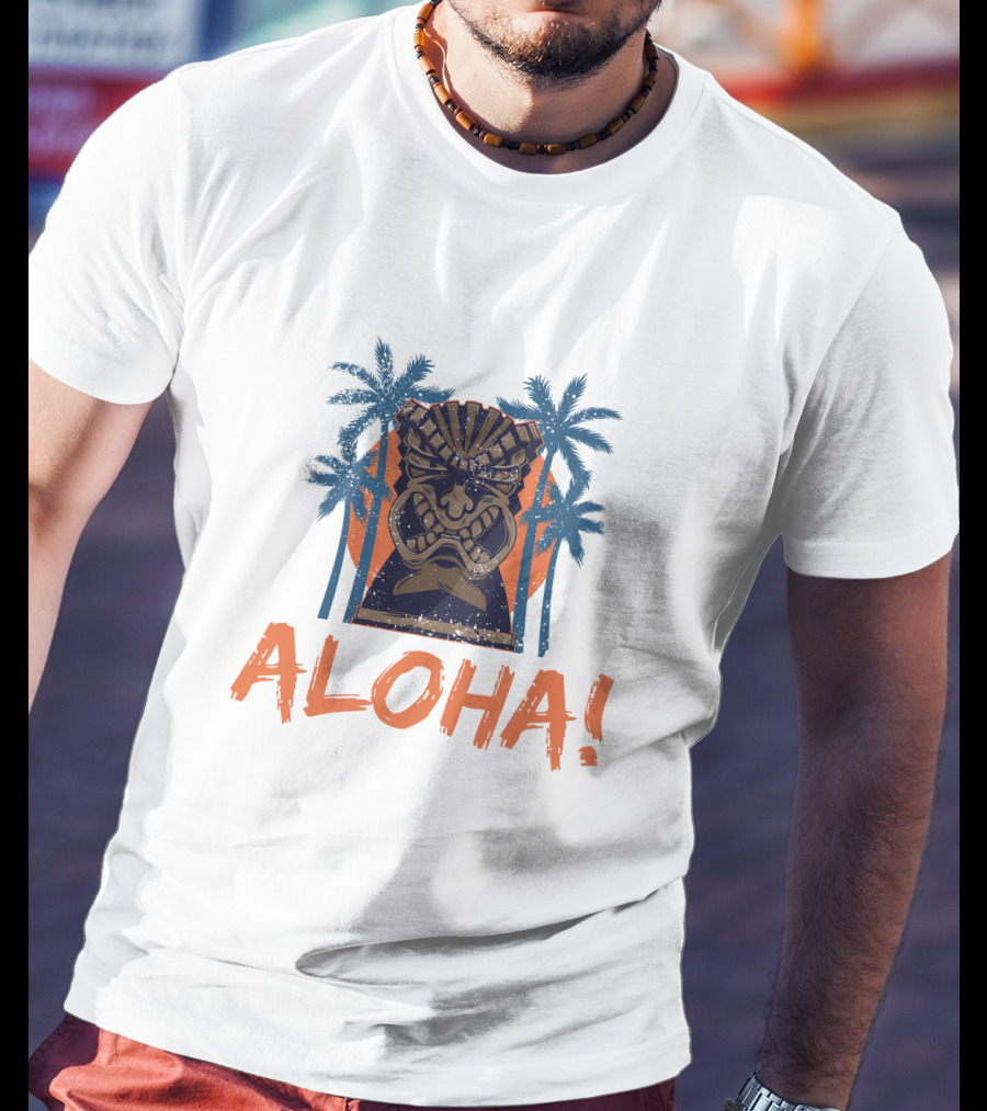 Aloha Tiki Mask With Palm Trees T-Shirt