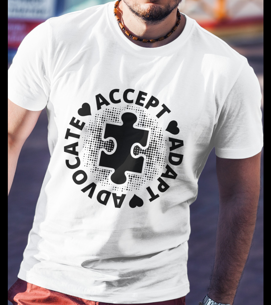 Accept Adapt Advocate Puzzle Hearts T-Shirt