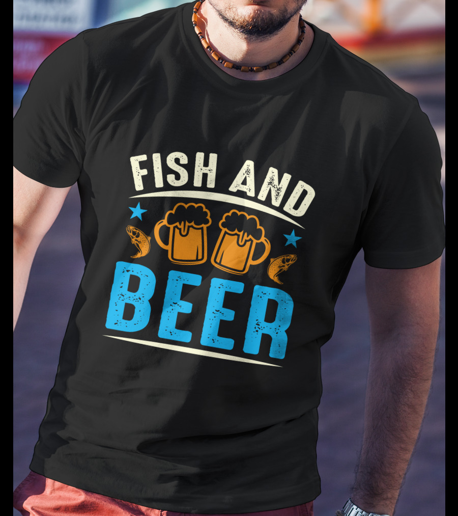 Fish And Beer Mugs With Fish And Stars T-Shirt
