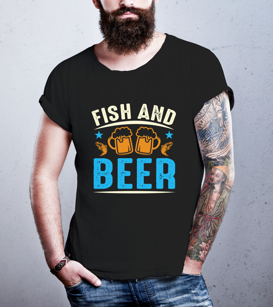 Fish And Beer Mugs With Fish And Stars T-Shirt