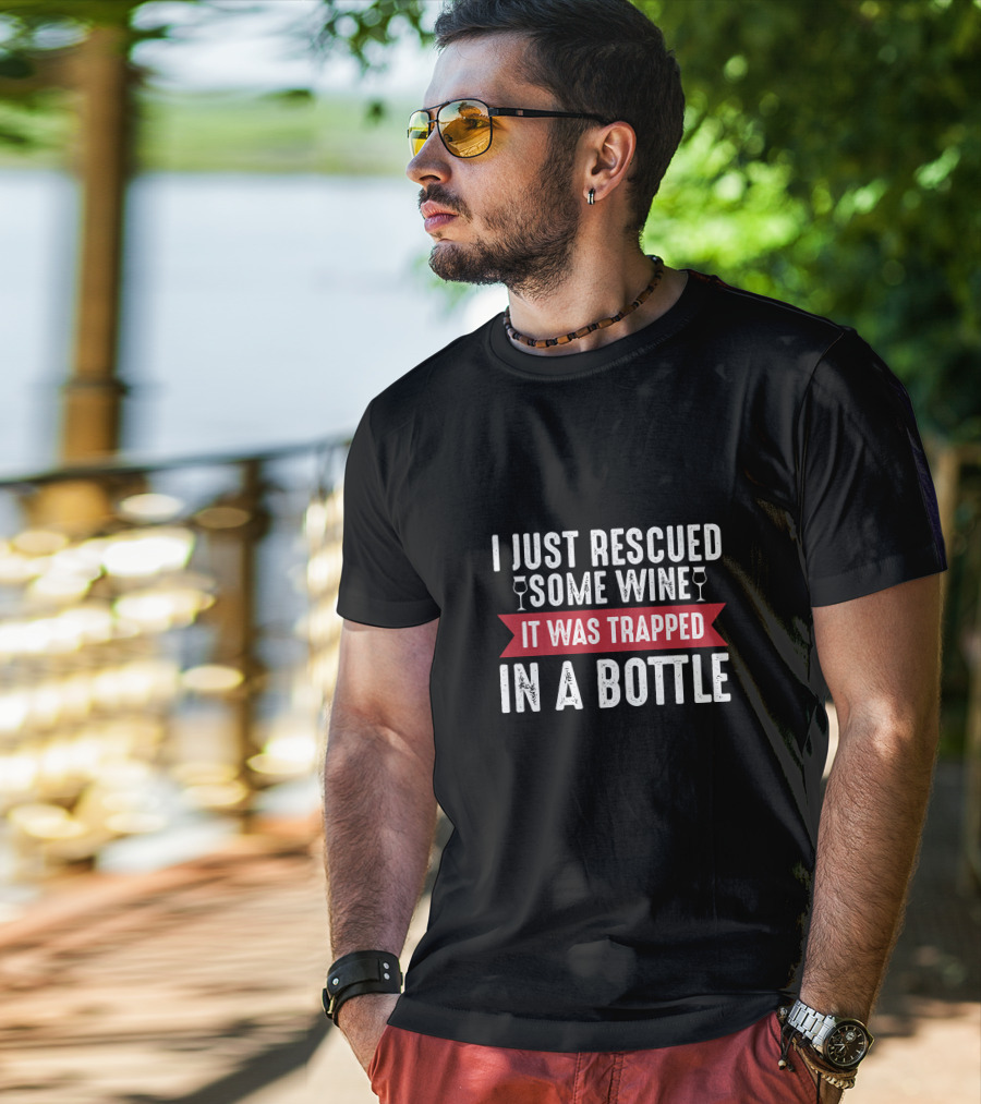 I Just Rescued Some Wine Trapped In A Bottle With Wine Glass Icons T-Shirt
