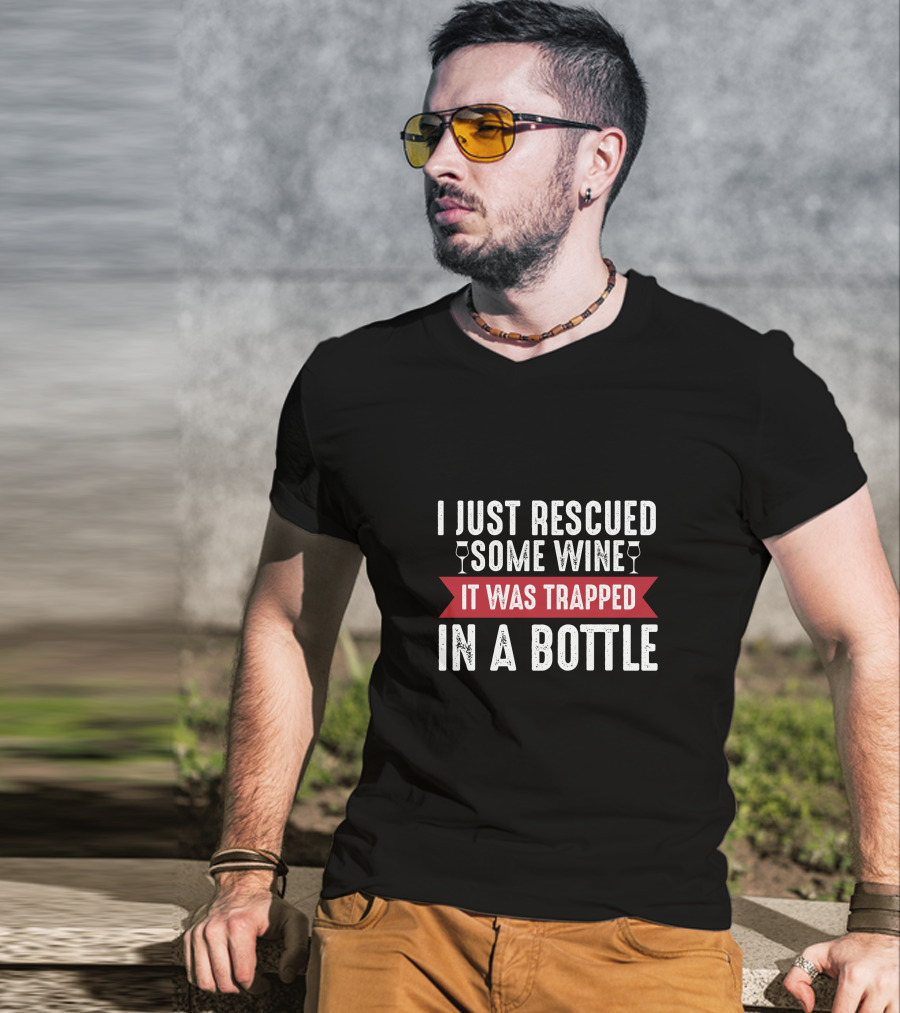 I Just Rescued Some Wine Trapped In A Bottle With Wine Glass Icons T-Shirt