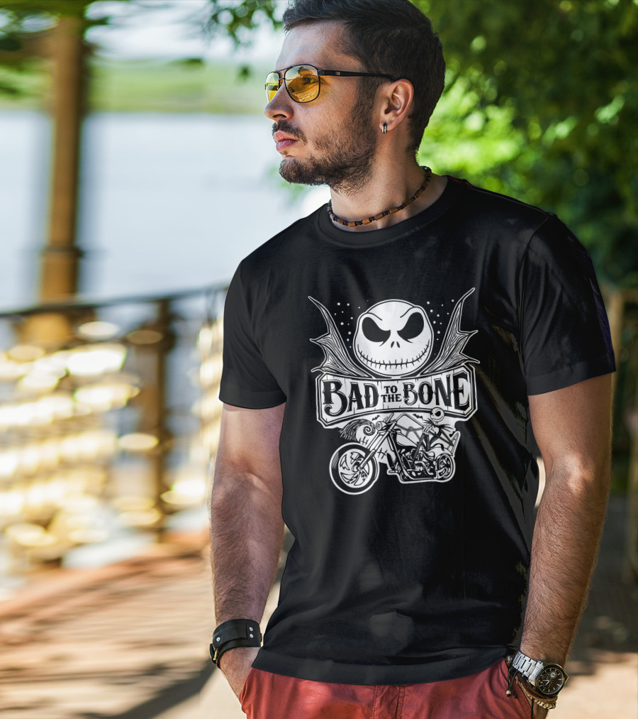 Bad To The Bone Jack Skellington Motorcycle Adventure T-Shirt