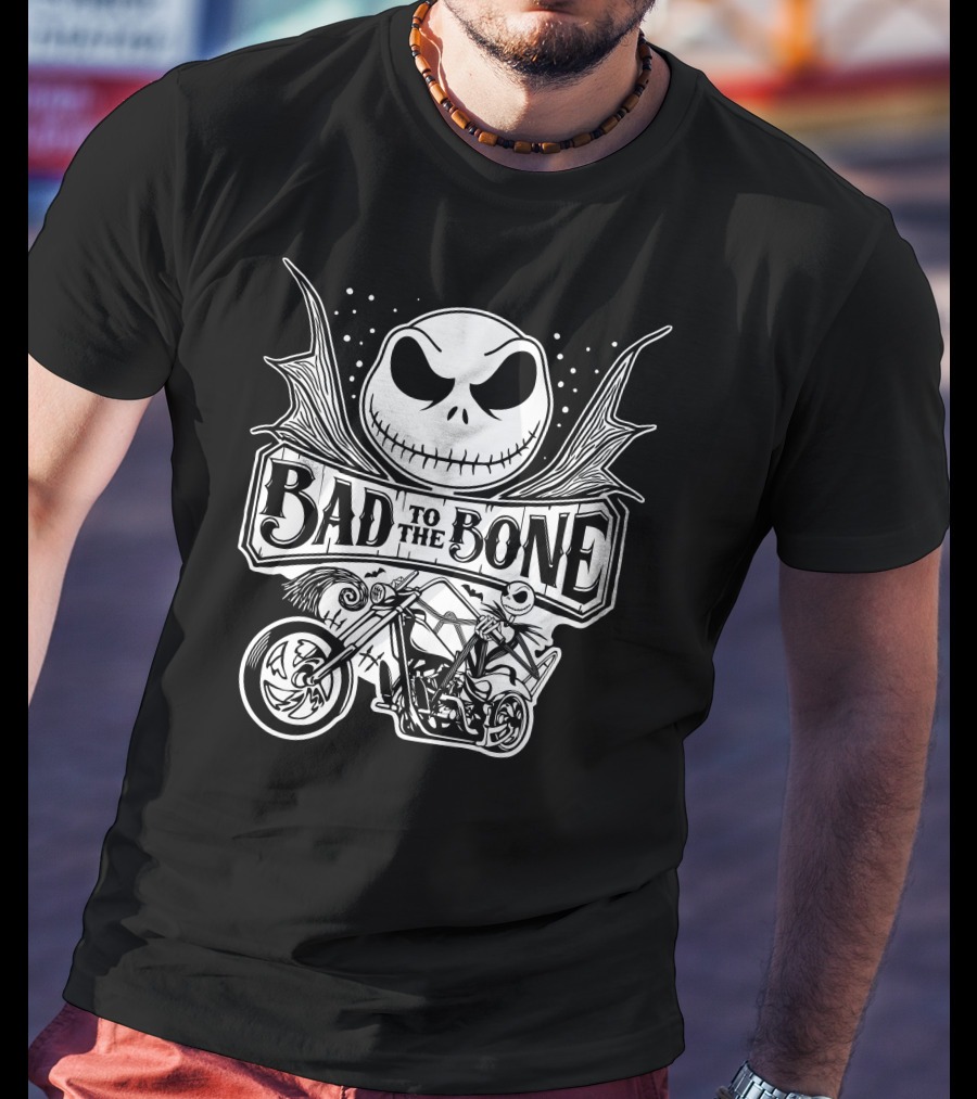 Bad To The Bone Jack Skellington Motorcycle Adventure T-Shirt