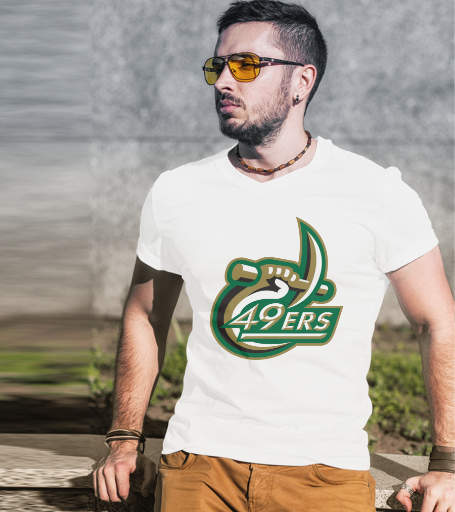 Charlotte 49ers Logo Green Gold Pickaxe Emblem T-Shirt