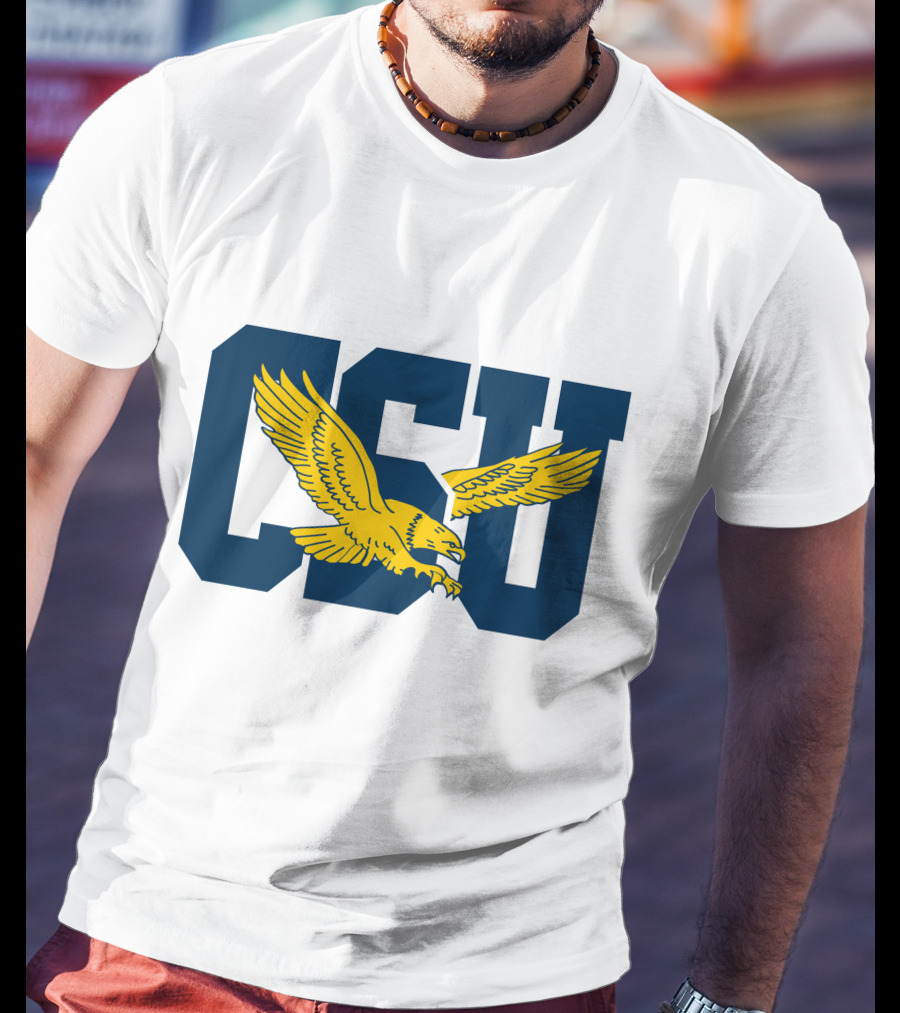 CSU Coppin State Eagles Logo Yellow Eagle Blue Letters T-Shirt