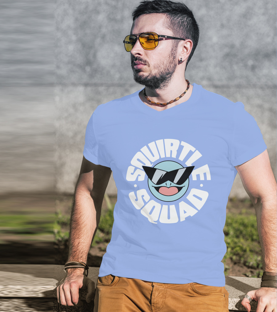Squirtle Squad Sunglasses Icon Blue Background T-Shirt