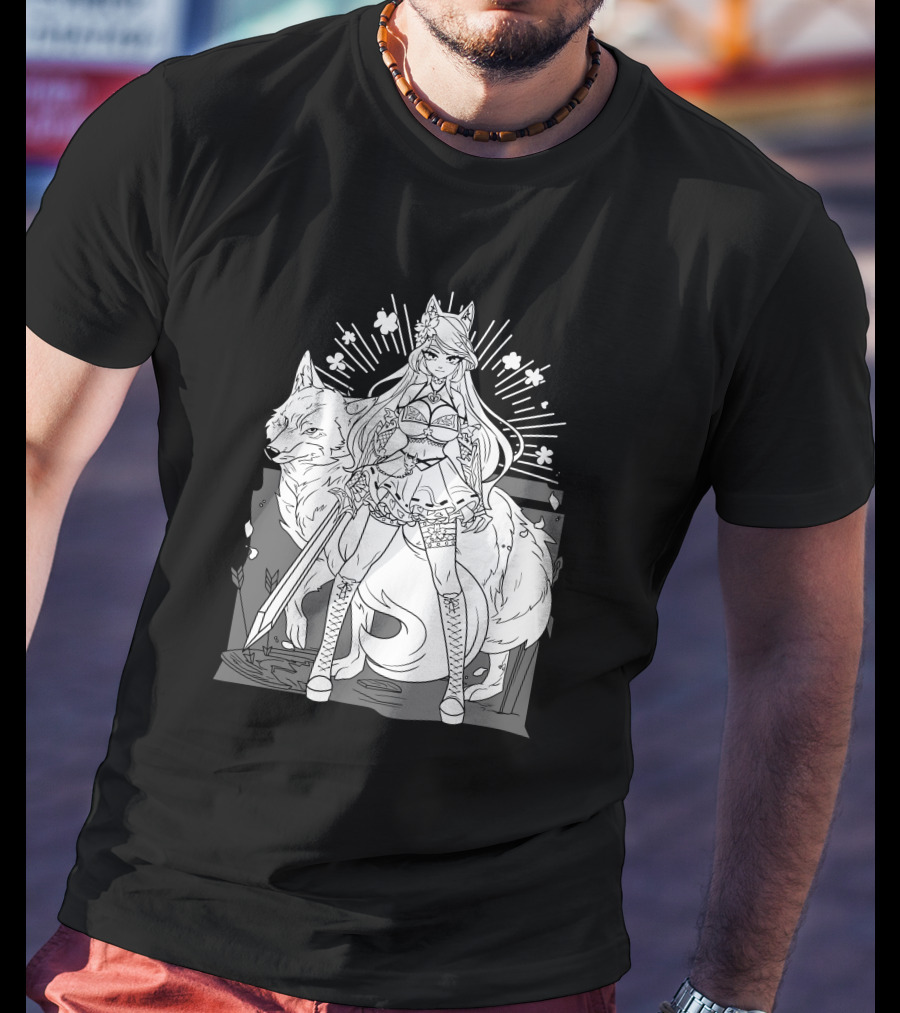 Shark Robot Silvervale Vshojo Warrior With Wolf Companion T-Shirt