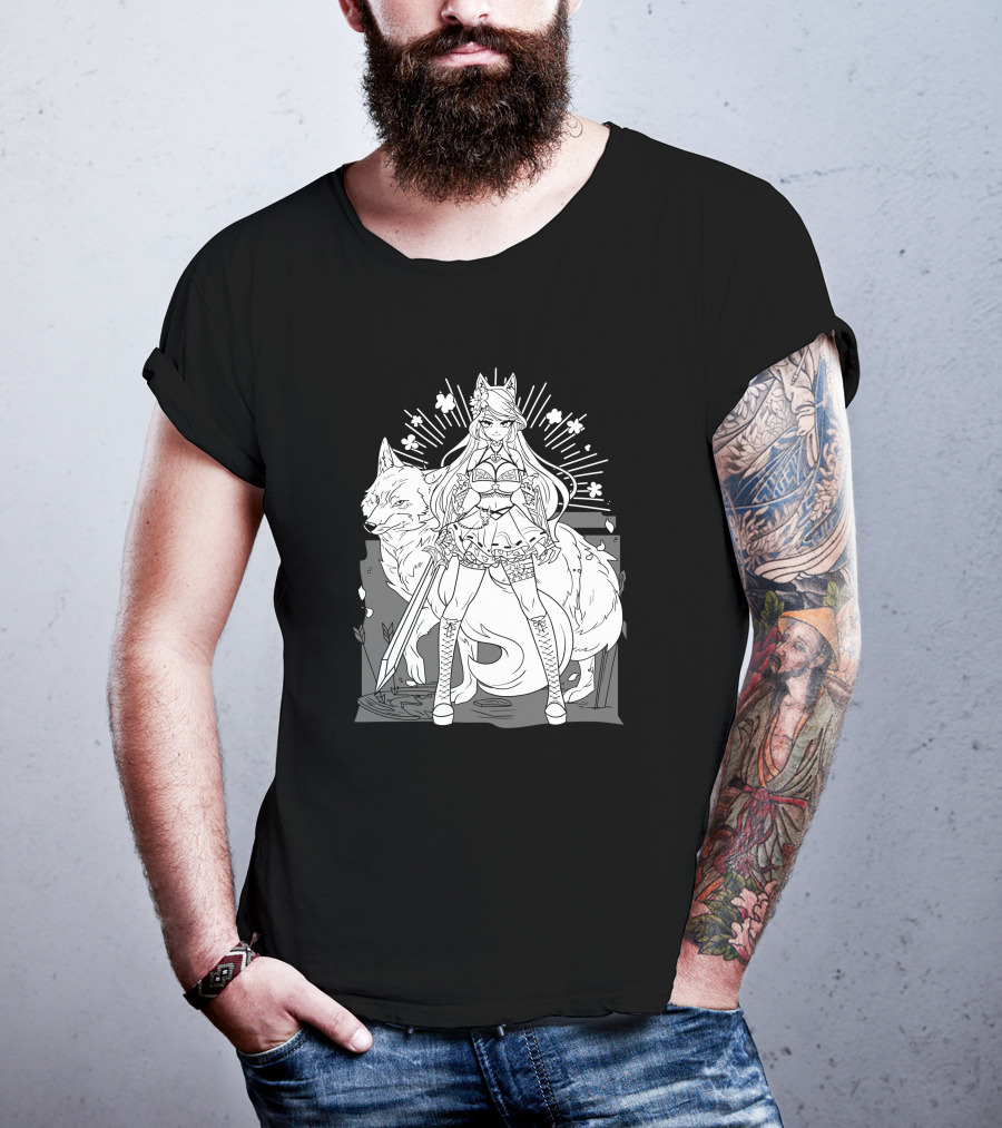 Shark Robot Silvervale Vshojo Warrior With Wolf Companion T-Shirt