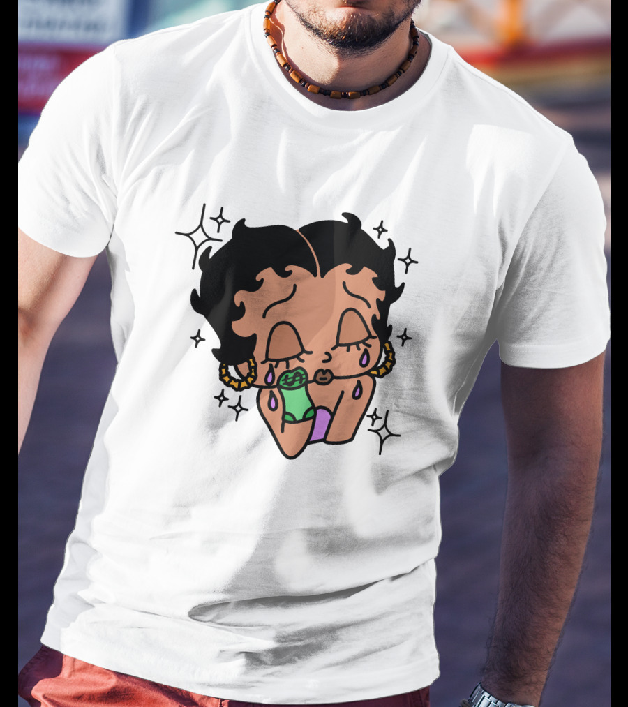 Lilcroissant Crying Cartoon With Money Rolls And Earrings T-Shirt