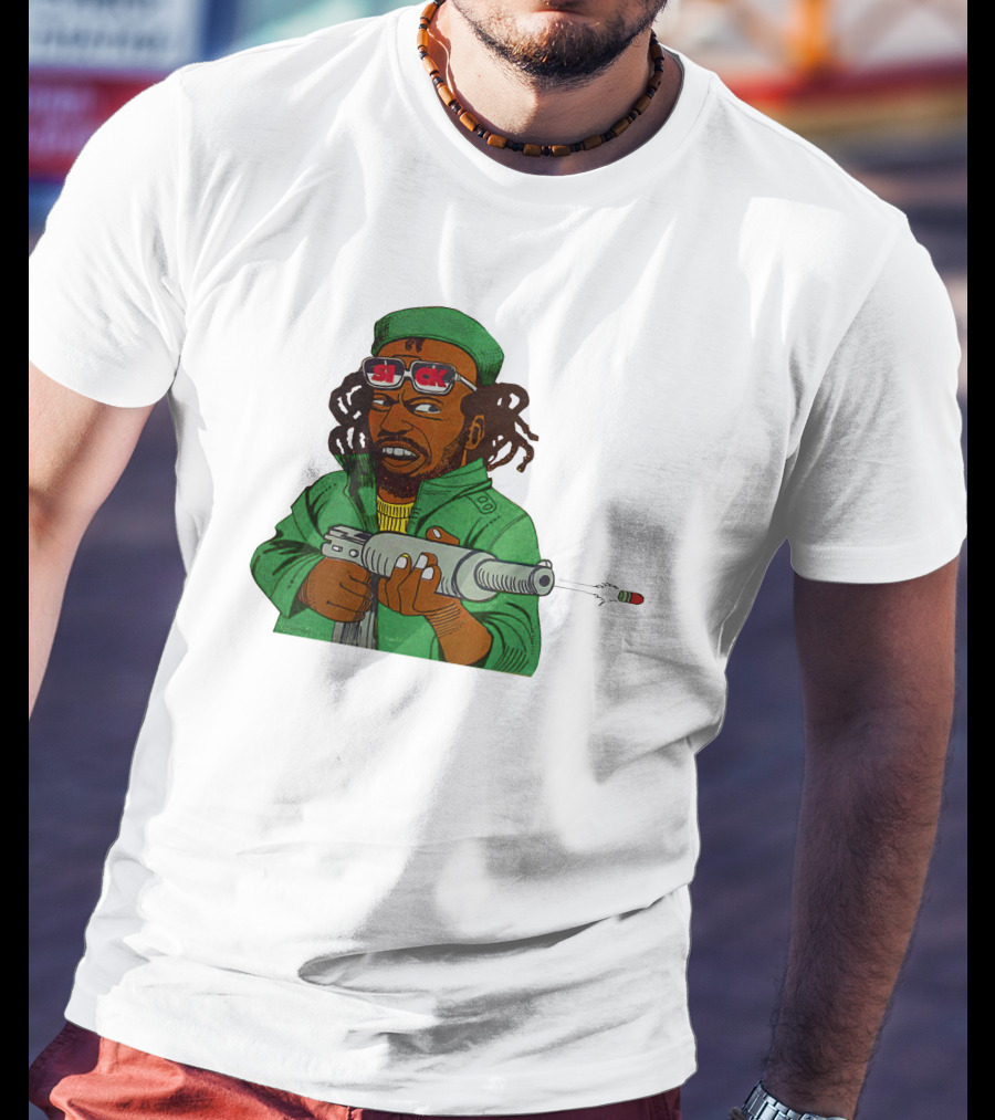 Earl Swea Merch Sick Character With Gun And Dreadlocks In Green T-Shirt