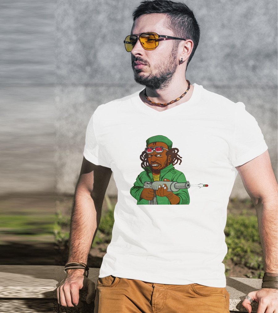 Earl Swea Merch Sick Character With Gun And Dreadlocks In Green T-Shirt