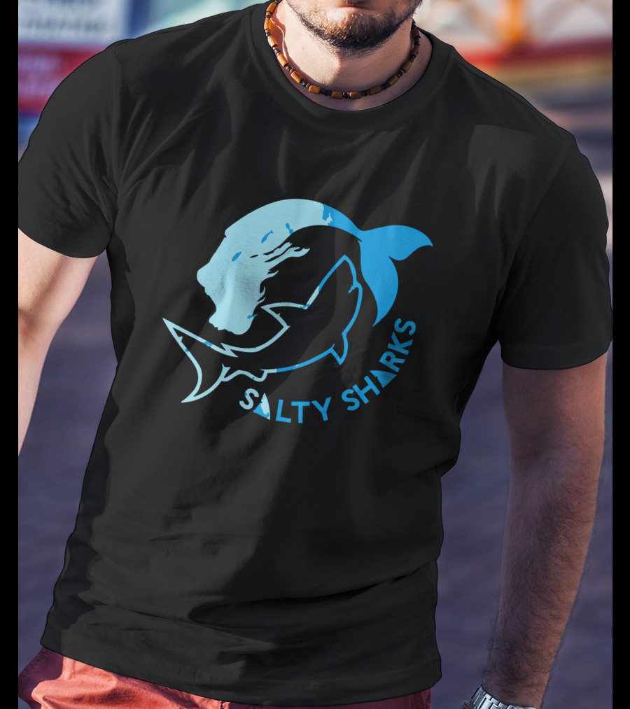 Salty Sharks Logo Blue Ocean Theme Salty Sharks T-Shirt