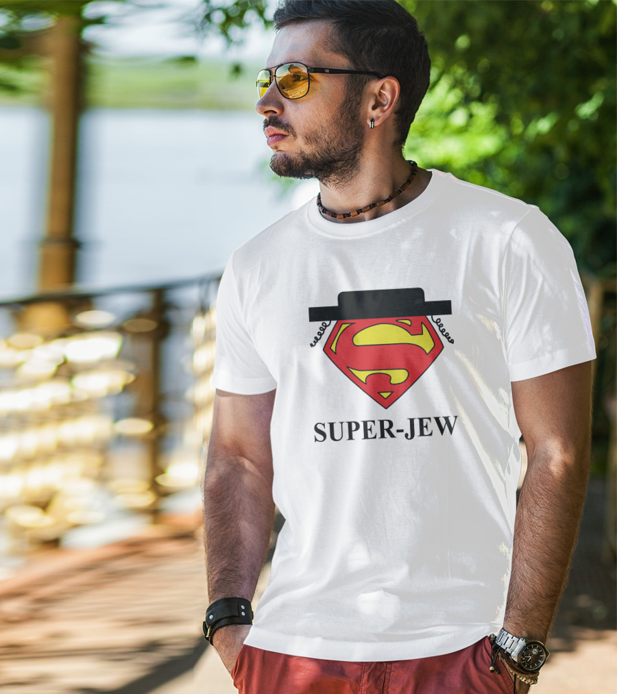 Super-Jew Superman Logo Black Hat Peyos Mixture T-Shirt