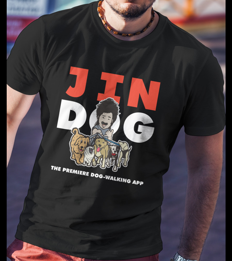 Jindog The Premiere Dog-Walking App Fun Cartoon T-Shirt