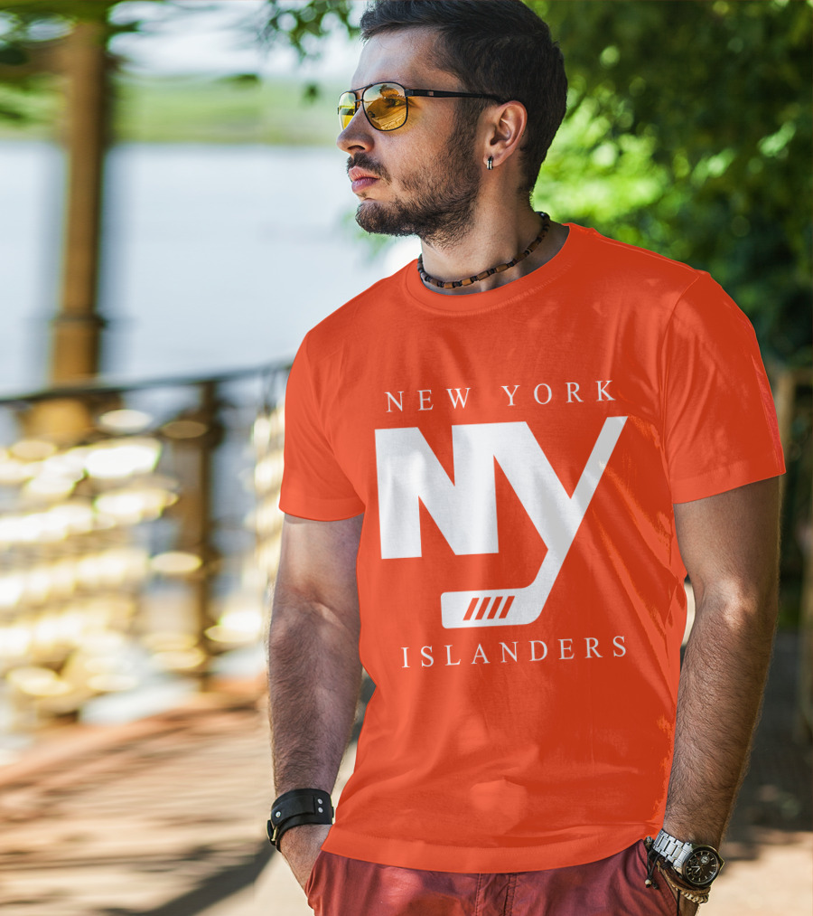 New York Islanders NY Hockey Text Stamp T-Shirt