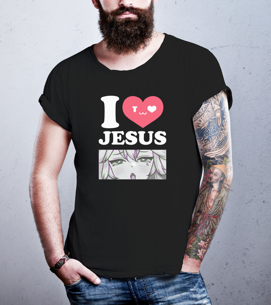 Vshojo I Love Jesus Heart Anime Face UwU Expression T-Shirt