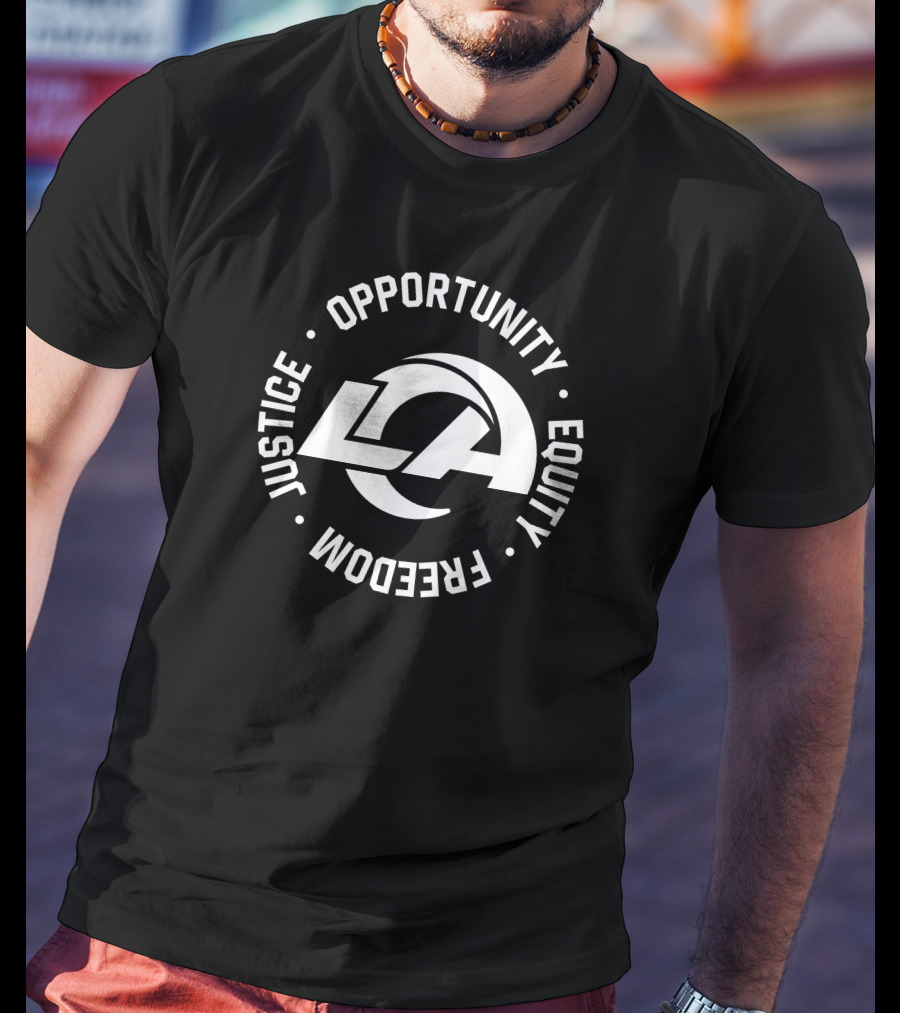 LA Opportunity Equity Freedom Justice Multicolor Block Text T-Shirt