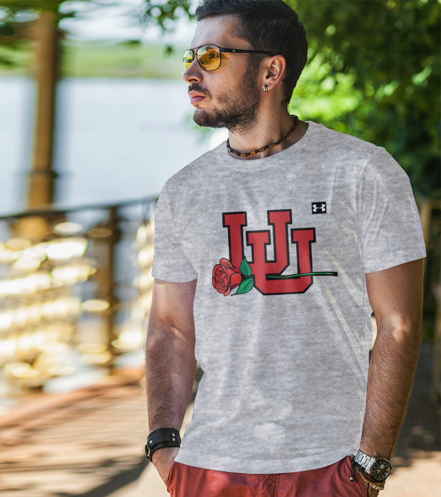 Utah Utes Interlocking Logo With Rose Under Armour Football T-Shirt