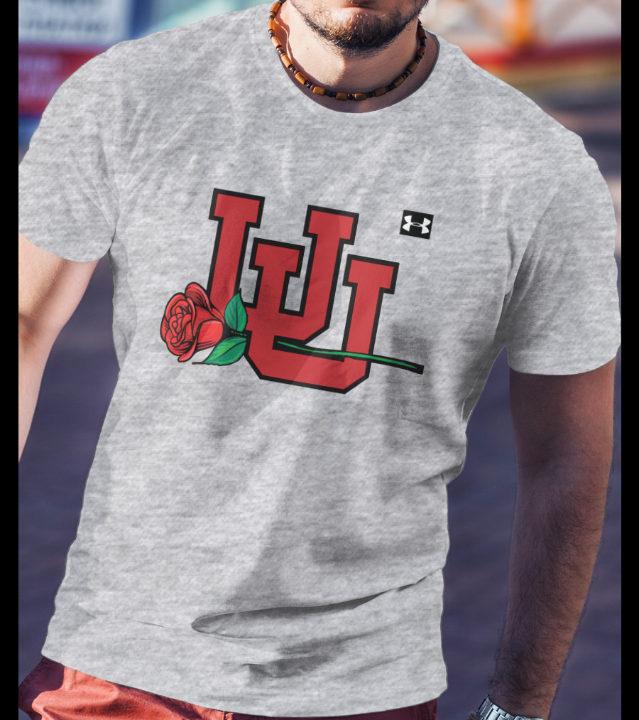 Utah Utes Interlocking Logo With Rose Under Armour Football T-Shirt