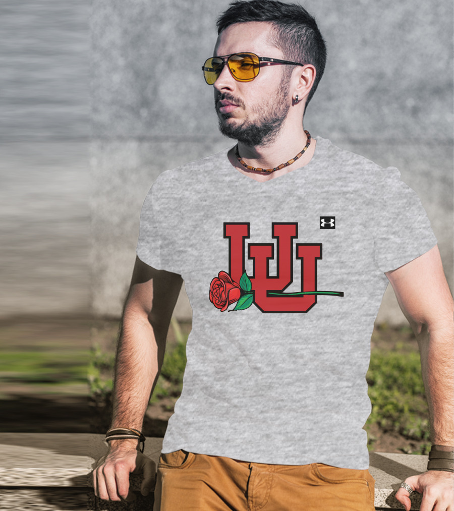 Utah Utes Interlocking Logo With Rose Under Armour Football T-Shirt