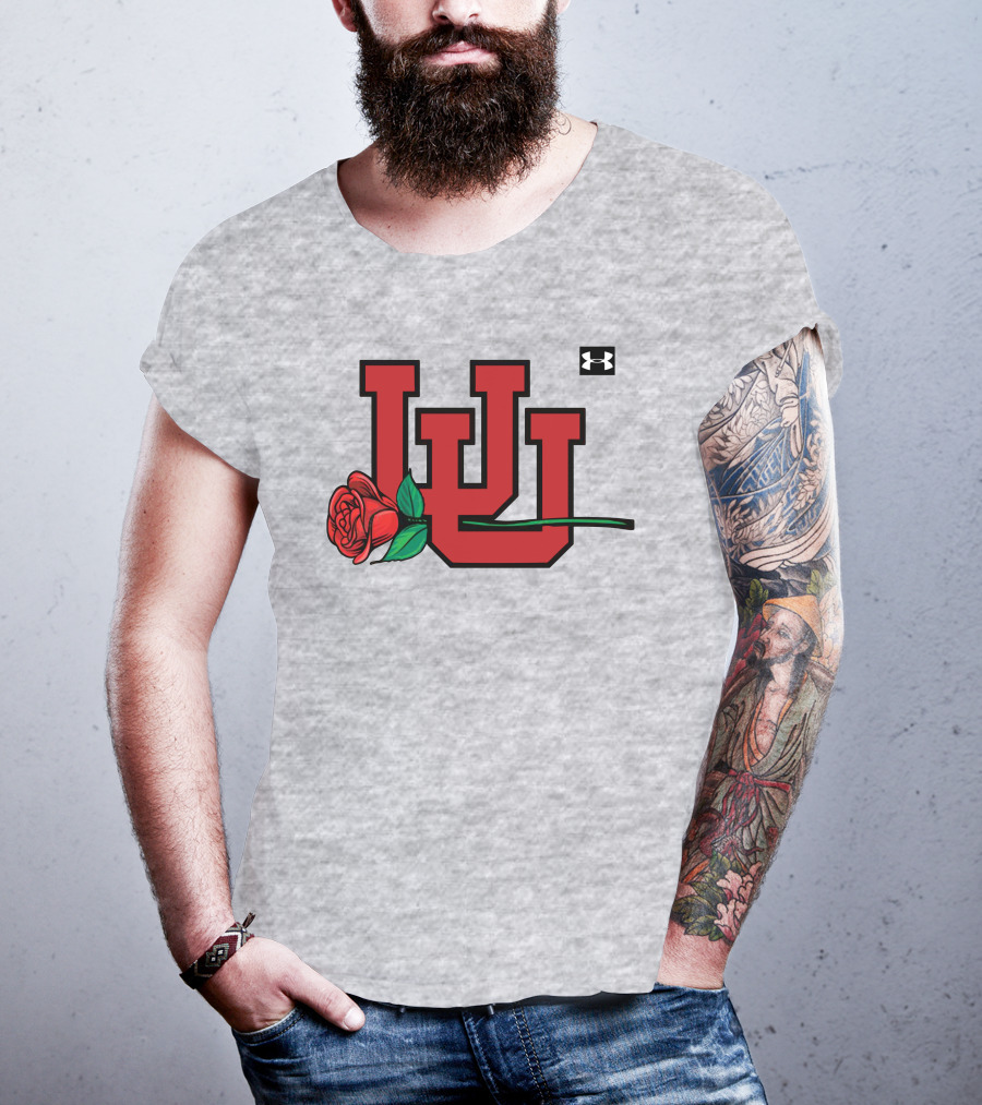 Utah Utes Interlocking Logo With Rose Under Armour Football T-Shirt