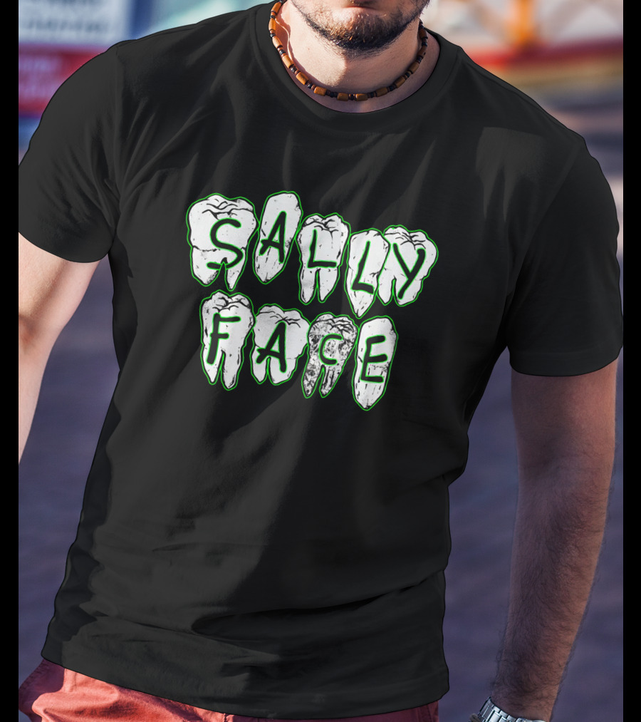 Sally Face Teeth Graphic Horror Letters T-Shirt